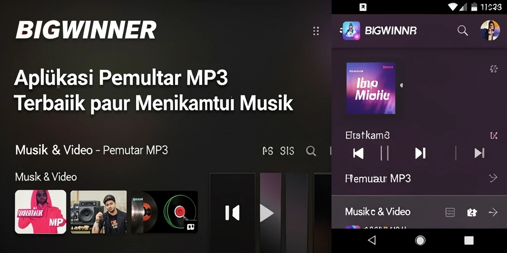 Tampilan antarmuka aplikasi Pemutar MP3 BIGWINNER yang menarik dan fungsional.