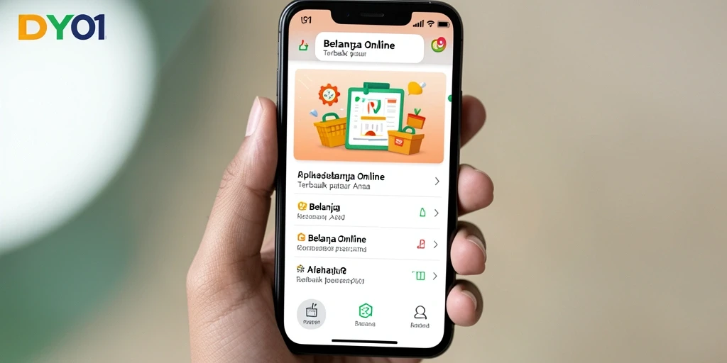 Tampilan antarmuka aplikasi DY01 untuk belanja online.