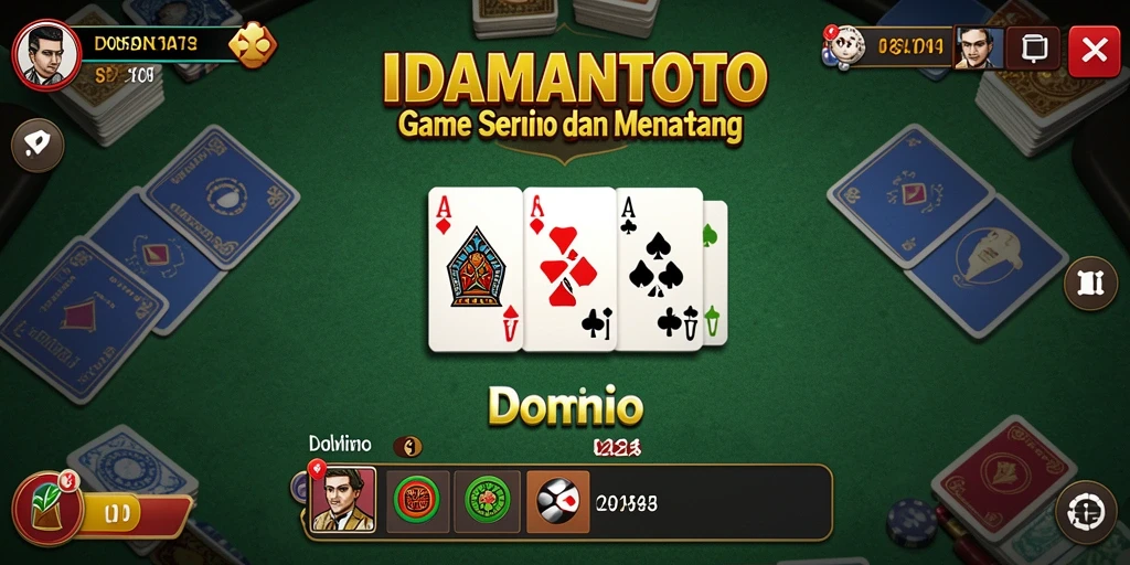 Antarmuka permainan IDAMANTOTO yang menampilkan kartu dan dominonya dengan jelas.