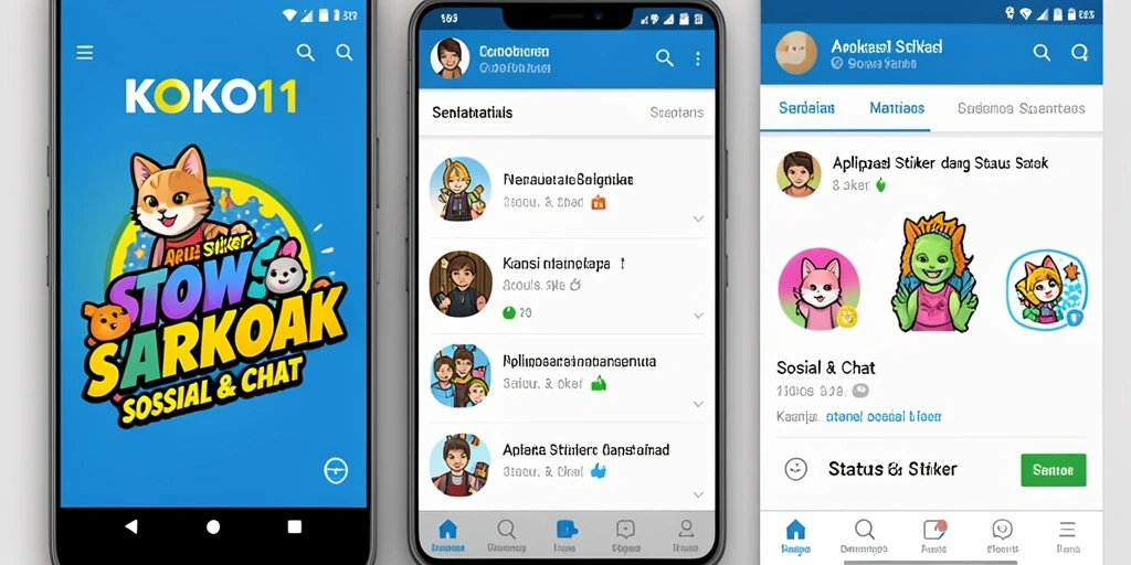 Tampilan antarmuka KOKO11 yang menarik dengan koleksi stiker beragam.