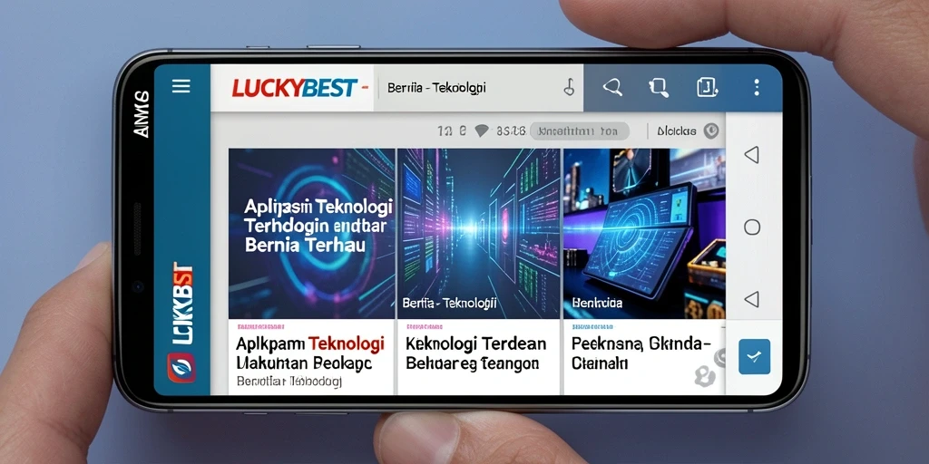 Antarmuka aplikasi LUCKYBEST menampilkan berita teknologi terkini.