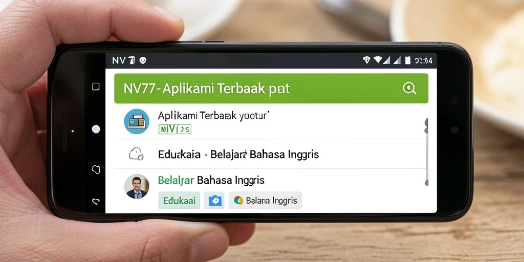 Antarmuka aplikasi NV77 yang menarik untuk belajar Bahasa Inggris.