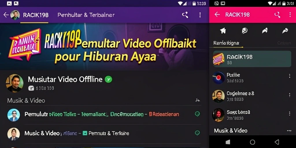 Antarmuka aplikasi RACIK198 saat memutar video offline.