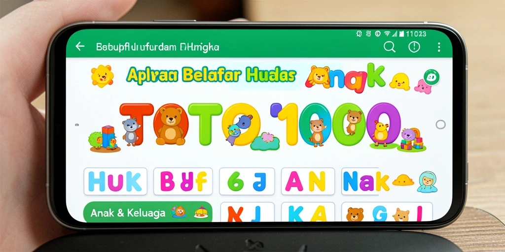 Tampilan antarmuka aplikasi TOTO1000 untuk belajar huruf dan angka.