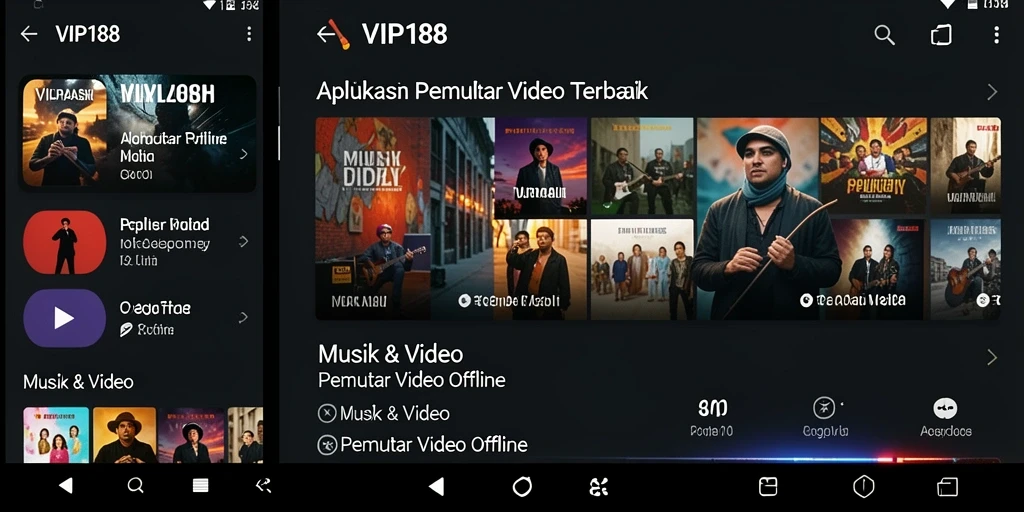 Tampilan antarmuka aplikasi VIP188 untuk Pemutar Video Offline.