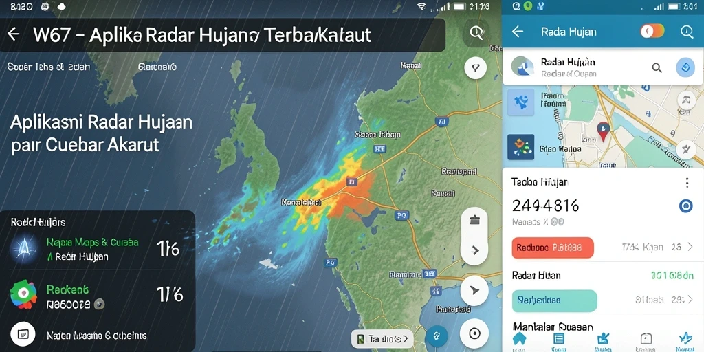 Antarmuka W67 menampilkan radar hujan dan informasi cuaca terkini.